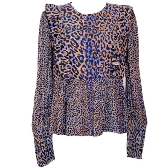 ANTHROPOLOGIE BLNK Moira Peplum Ruffled Animal Print size M - Picture 6 of 7